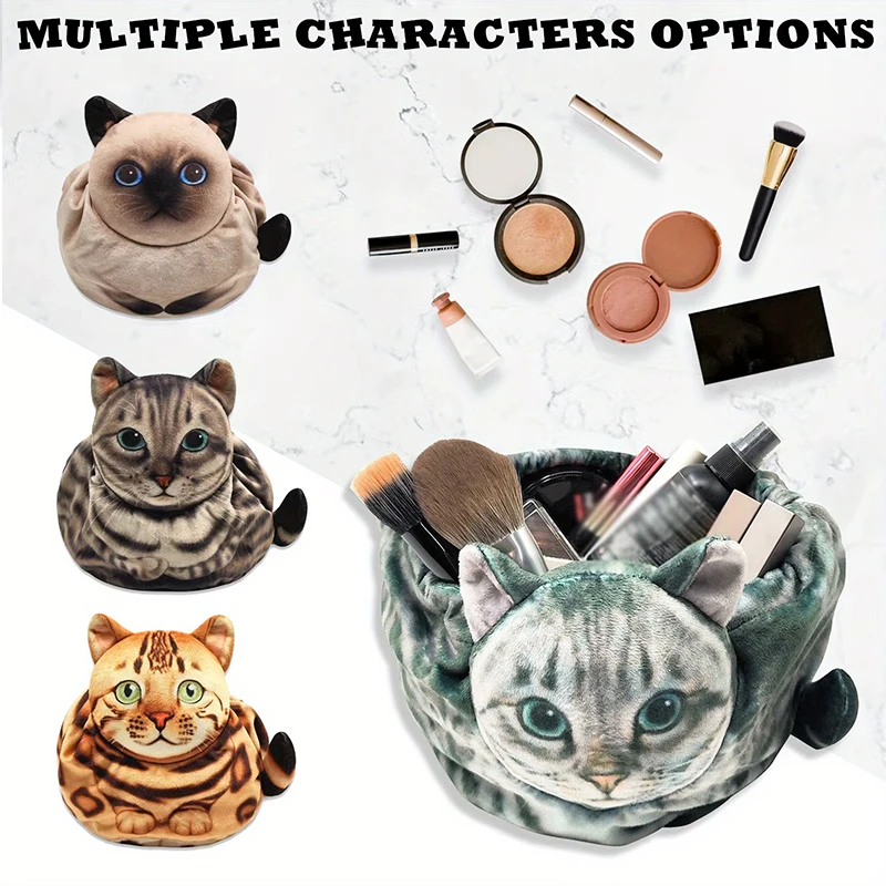 Skincare Animate - Katvormige cosmetische opbergtas, schattig reisformaat make-up/huidverzorging