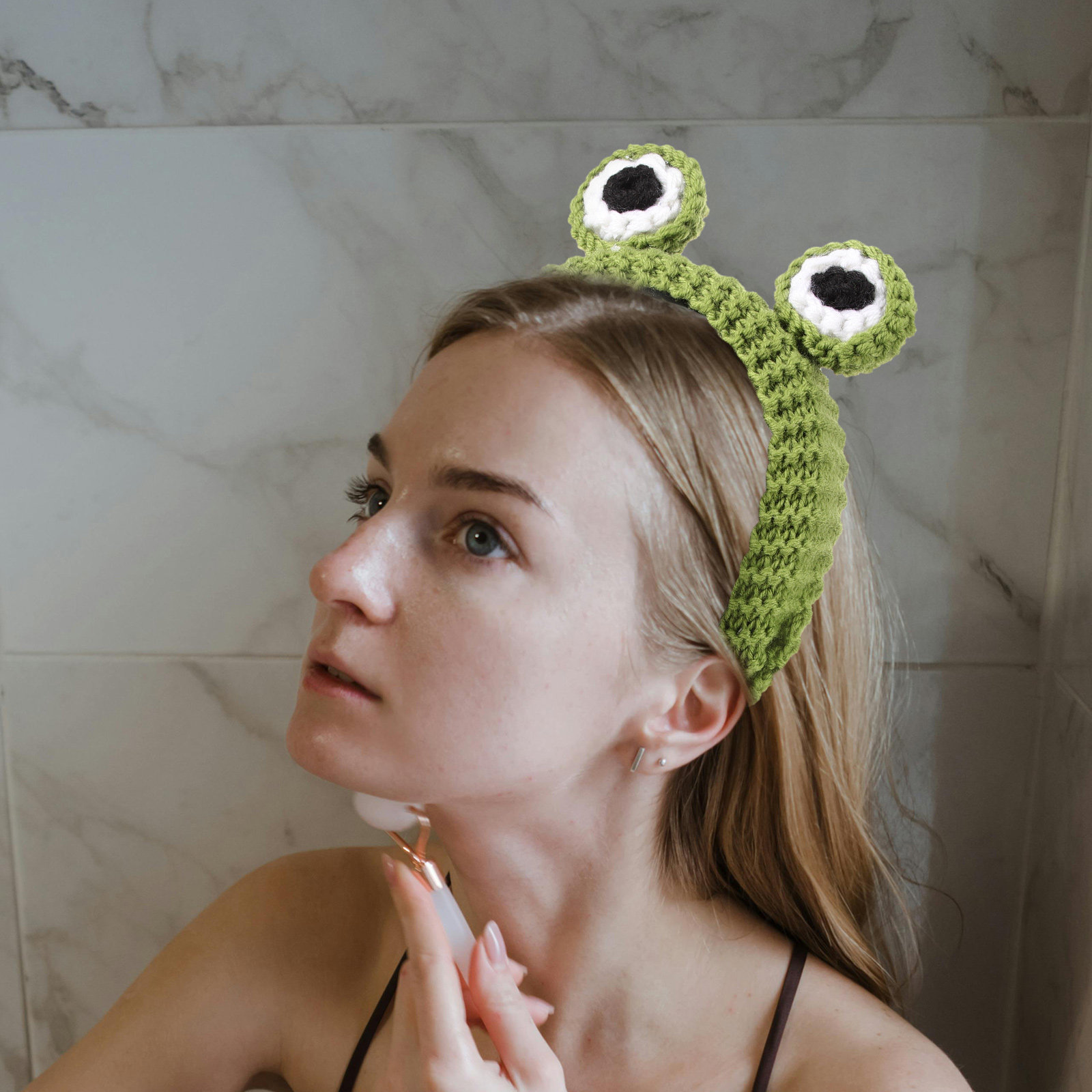 Skincare Animate - 2 stuks kikker haarband, schattig gebreid,